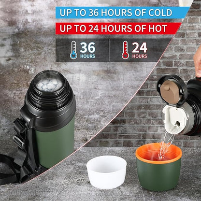 Large Thermosflask- 85oz Stainless Steel Insulated Bottle for Travel with BPA Free Cup - 2.5L Oversized Vacuum Insulated Thermoses with Handle and Strap for Hot & Cold Drinks(Green)