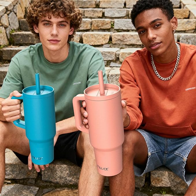 TILUCK 30 oz Tumbler with Handle, Vacuum Insulated Stainless Steel Travel Mug with 100% Leak-Proof Silicone Straw Lid, Cupholder Friendly Water Bottle(LightPurple, 30oz)