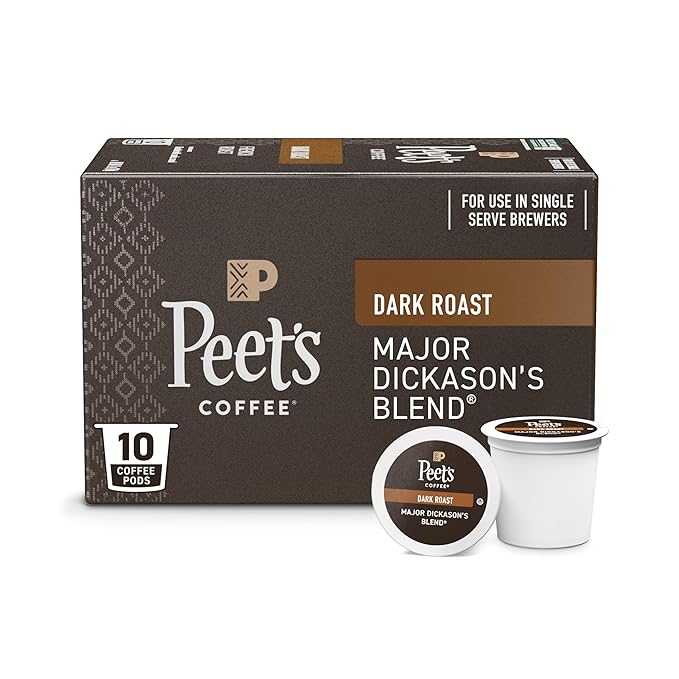 Peet's Coffee, Dark Roast Single Serve Coffee Pods - Major Dickason's Blend 10 Count (1 Box of 10 Pods)