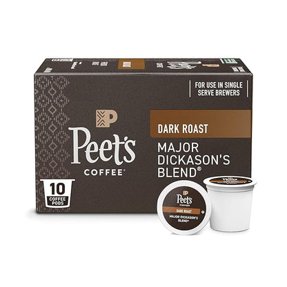 Peet's Coffee, Dark Roast Single Serve Coffee Pods - Major Dickason's Blend 10 Count (1 Box of 10 Pods)