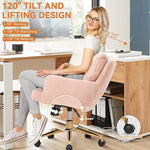 Load image into Gallery viewer, Flannel Office Chair, Comfy Home Office Desk Chairs with Lumbar Support, Modern Velvet Desk Chair Gold Legs Small Swivel Task Chair for Home Office, Bedroom, Study (Pink, L)