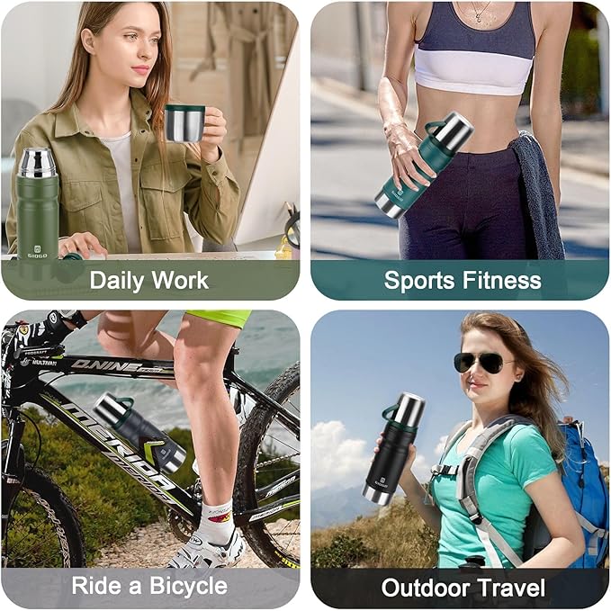 Vacuum Insulated Water Bottle Thermo Water Flask with Cup 680ml/23oz Stainless Steel Thermal Water Bottles Thermo for Hot and Cold Drinks Coffee Water(Dark Grey,Single)