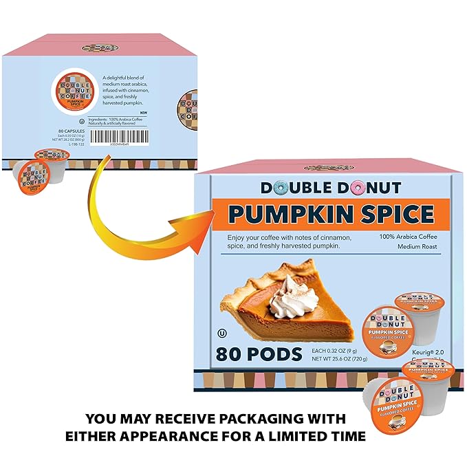 Double Donut Pumpkin Spice Coffee Pods, Single Serve Coffee for Keurig K Cups Machines, Medium Roast Pumpkin Pods, 80 Count