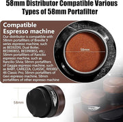 IKAPE 58MM Coffee Distributor, New Wooden Handle Design, Gravity Adaptive Espresso Distributor Fits All 58.35MM Espresso Portafilter, Compatible with 58.35MM Rancilio Bottomless Portafilter