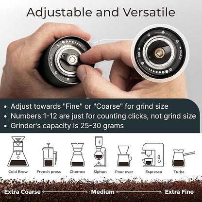Manual Coffee Grinder by Alpaca Ventures - Stainless Steel Conical Burr Coffee Grinder Manual with Adjustable Setting Double Bearing Hand Espresso Grinder Perfect for Home, Office and Camping
