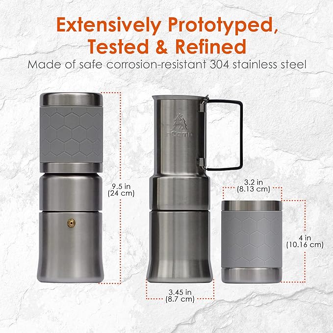 nCamp - Café, Portable Coffee Maker, Portable Espresso Machine, Compact Camping Coffee Maker, Stainless Steel Travel Coffee Maker with Camping Coffee Cup, Reusable, 12 oz