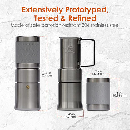 nCamp - Café, Portable Coffee Maker, Portable Espresso Machine, Compact Camping Coffee Maker, Stainless Steel Travel Coffee Maker with Camping Coffee Cup, Reusable, 12 oz