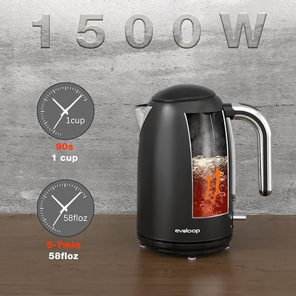 Electric Kettles, 1.7L Tea Kettle, Hot Water Boiler Heater, Stainless Steel Electric Teapots BPA Free, Auto Shut-Off & Boil-Dry Protection, 120V/1500W-Black