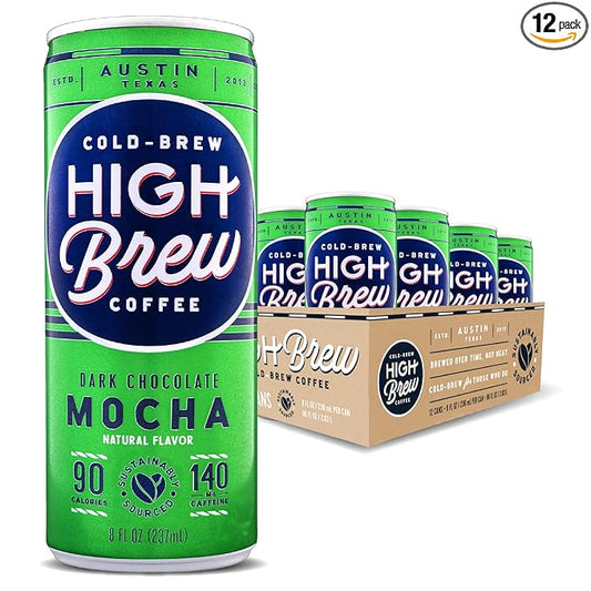 High Brew Coffee, Cold Brew Coffee, Dark Chocolate Mocha, 8 Fl Oz, Ready-To-Drink (Pack of 12)