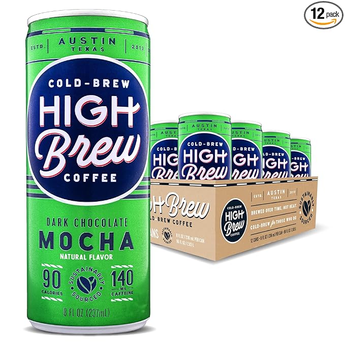 High Brew Coffee, Cold Brew Coffee, Dark Chocolate Mocha, 8 Fl Oz, Ready-To-Drink (Pack of 12)