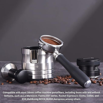 Portafilter Holder - Espresso Tamping Station Crafted from Solid 304 Stainless Steel for Most 58mm Portafilters with Adjustable Height Screw | Stable and Efficient Puck Preparation