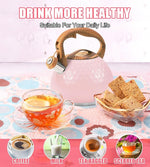Load image into Gallery viewer, Whistling Tea Kettle,3.2Qt Stainless Steel Stove Kettle, Food Grade Teapot with Wood Pattern Handle for Coffee, Milk etc, Gas Electric Applicable (Pink)