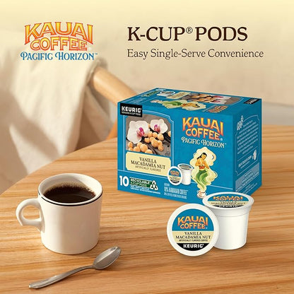 Kauai Coffee K-Cup Pods for Keurig Brewers – Arabica Coffee, 10% Hawaiian – Medium Roast, Vanilla Beans with Toasted Macabamia Nuts – Vanilla Macadamia Nut, 1 Pack of 10 Single Serve K-Cups