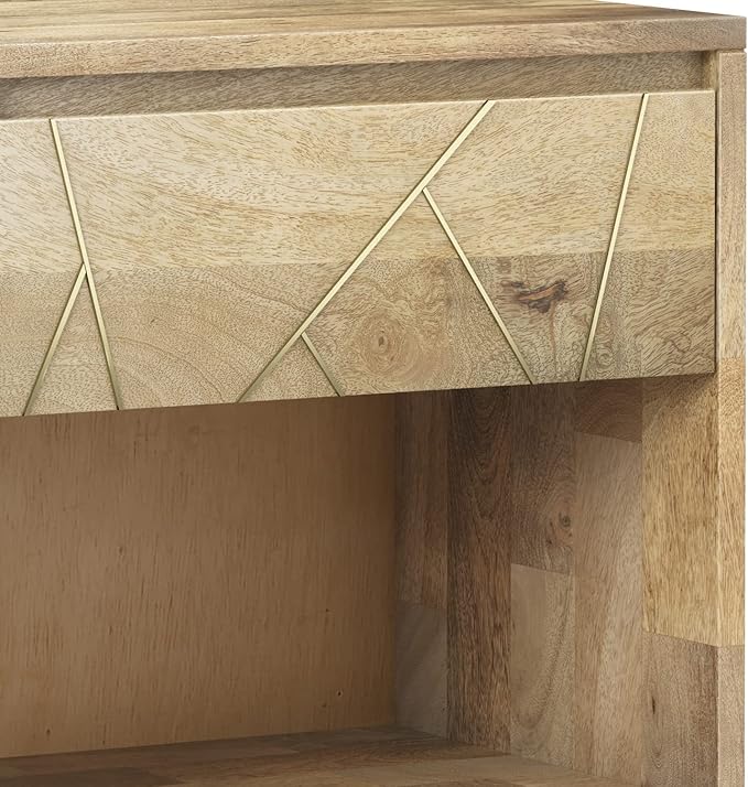 SIMPLIHOME Jager SOLID MANGO WOOD 22 inch Wide Mid Century - Contemporary Bedside Nightstand Table in Natural for the Living Room and Bedroom