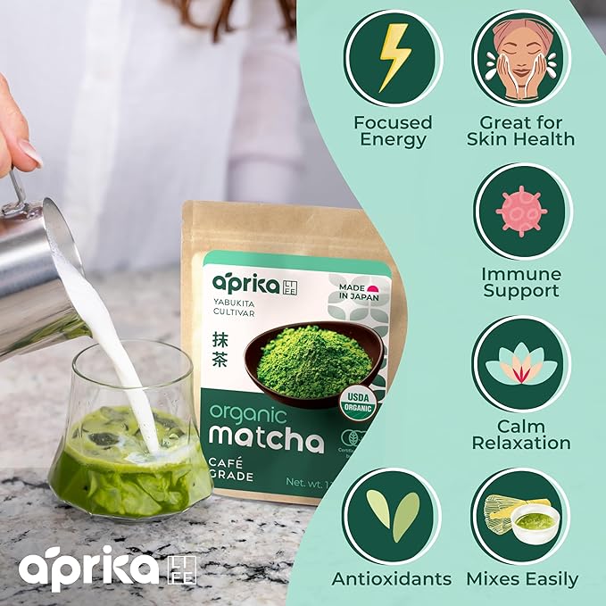 AprikaLife Matcha Powder from Japan, USDA and JAS Organic Matcha Green Tea Powder, No Sugar Added, Perfect for Matcha Latte, Japanese Green Tea - Premium Cafe Grade - 1 oz/ 30g