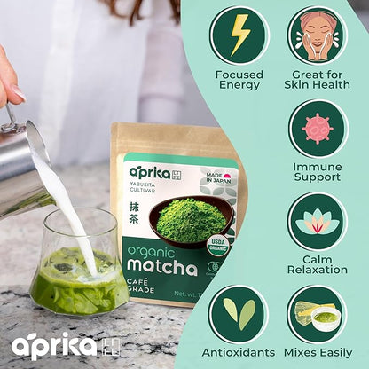 AprikaLife Matcha Powder from Japan, USDA and JAS Organic Matcha Green Tea Powder, No Sugar Added, Perfect for Matcha Latte, Japanese Green Tea - Premium Cafe Grade - 1 oz/ 30g