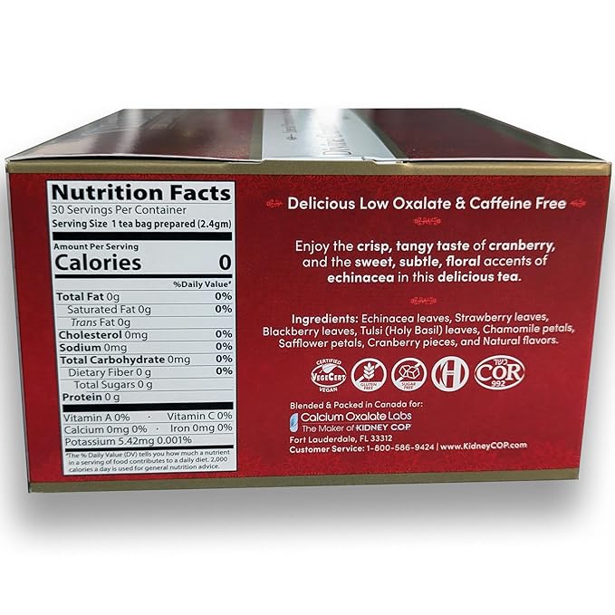 Veloxa™ Very Low Oxalate Tea (90 Pyramid Tea Bags (3 Cartons), Devine Cranberry Low Oxalate Echinacea)
