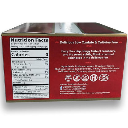 Veloxa™ Very Low Oxalate Tea (30 Pyramid Tea Bags, Devine Cranberry Low Oxalate Echinacea)