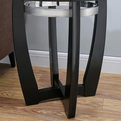 Round Glass End Table, 26" D Solid Wood Side Table with Tempered Glass Tabletop, Modern Glass Sofa Side Table with Black Cross Base for Living Room Home Office,CJZ1331