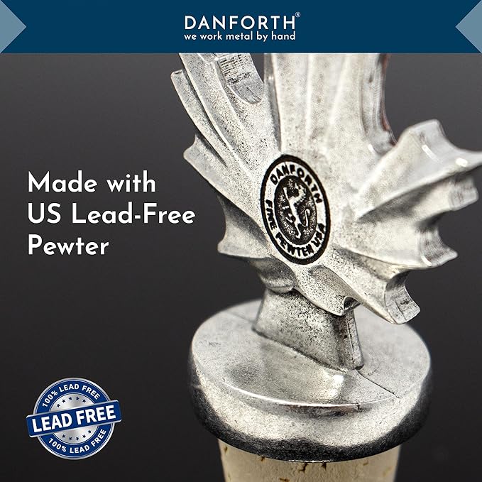 Danforth Maple Leaf Fall/Autumn Bottle Stopper, Pewter, Natural Cork - Handcrafted, Made In USA
