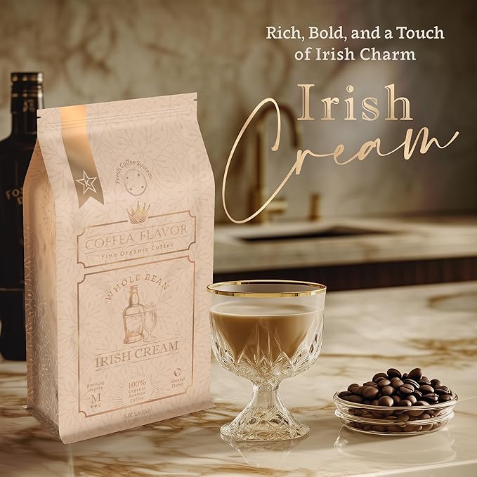 Irish Cream Flavored Whole Bean Coffee – 100% Arabica, Organic, No Artificial Sweeteners, Naturally Flavored, Medium Roast, Single Origin – by Coffea Flavor