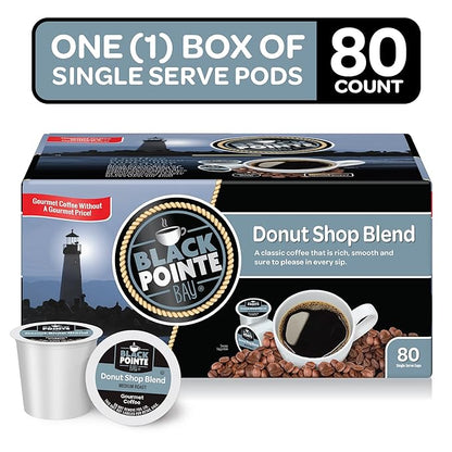Black Pointe Bay Coffee Donut Shop Blend, Medium Roast, 80 Count, Single Serve Coffee Pods for Keurig K-Cup Brewers