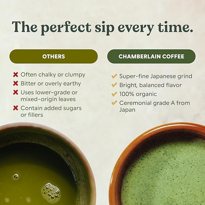 Chamberlain Coffee Ceremonial Matcha Green Tea Powder - Japanese Green Tea + Original Grade Matcha - Hot or Iced - Organic, Vegan & Gluten-Free Matcha Powder, 1.06 oz Pouch