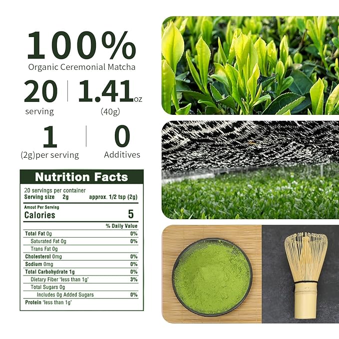 Organic Matcha Green Tea Powder First Harvest Ceremonial Grade 100% Pure Premium Unsweetened Matcha for Drinking No Additives 1.41oz(40g) tin Jiuyu