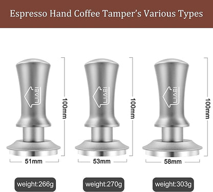 Coffee Tamper 51mm, Espresso Tamper with 2 Spring Loaded Tamper, Barista Coffee Tamper Tools with Aluminum Tamper Stand Holder, 100% Stainless Steel Flat Base Tamper for Espresso Machine(Silver)