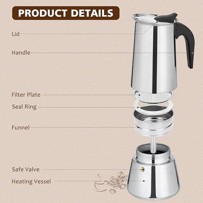 Stovetop Espresso Maker, 12 cup Moka Pot, Italian Coffee Maker Percolator, Stainless Steel Espresso Pots, 600ml/20oz(Espresso Cup=50ml/1.7oz) Coffee Pot Cafe Maker for Induction Cookers, Hobs
