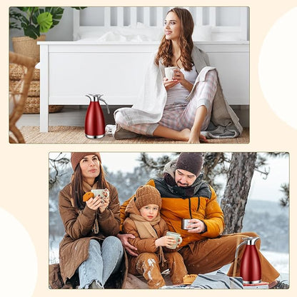 Uiifan 2 Pcs 68 oz Thermal Coffee Carafe Insulated Stainless Steel Coffee Carafe for Hot Liquids Vacuum Thermal Pot Creamer Dispenser with Brushes Keeping Hot Tea Milk Water(Red)