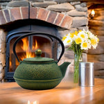 Load image into Gallery viewer, 900ml Cast Iron Tea Kettle,SECHUDO Teapot Coated with Enameled Interior for Loose Leaf, Small Cast Iron Teapot with Strainer for Stovetop Safe, Green Iron Kettle(30.4oz)