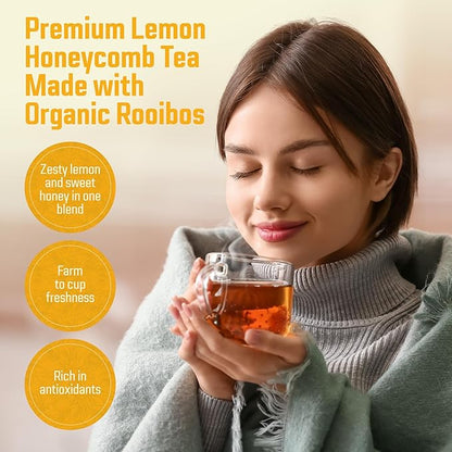 Cederberg Tea Company Lemon Honeycomb Rooibos Tea Bags - Made with Organic Red Rooibos Tea, South African Herbal Tea, Naturally Caffeine Free Tea, Small Batch - Select Blend Non-GMO, Premium Leaf, Antioxidant-Rich, 100 Count