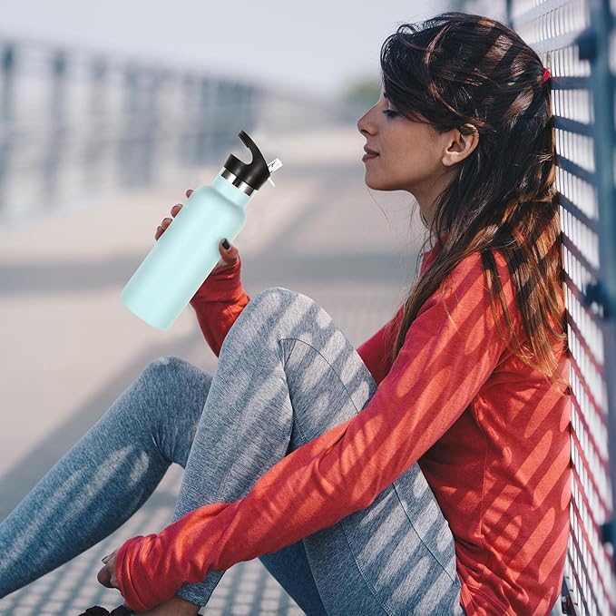 Volhoply 17oz Kids Insulated Water Bottle,Stainless Steel Water Bottles with Straw Lid,Double Wall Vacuum Metal Cups Water Bottle,Reusable Sports Water Flask Keep Hot & Cold for School(Fog,1 Set)