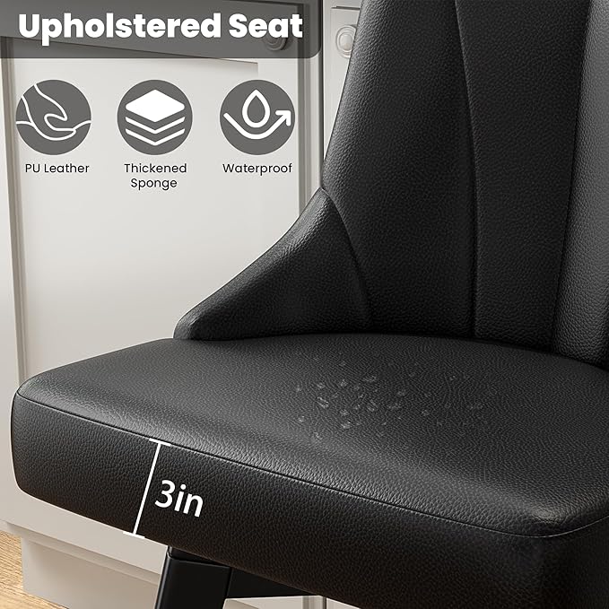 Swivel Bar Stools with Backs, 24" Counter Height Barstools Set of 8, Fabric Upholstered Counter Bar Stools with Solid Wood Legs for Kitchen Island, Home Bar, Black