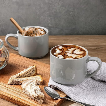 GBHOME 14OZ Stackable Ceramic Mugs Set of 6, Modern Coffee Mugs for Hot Drinks, Grey, 14 Fluid Ounces, 6 Count