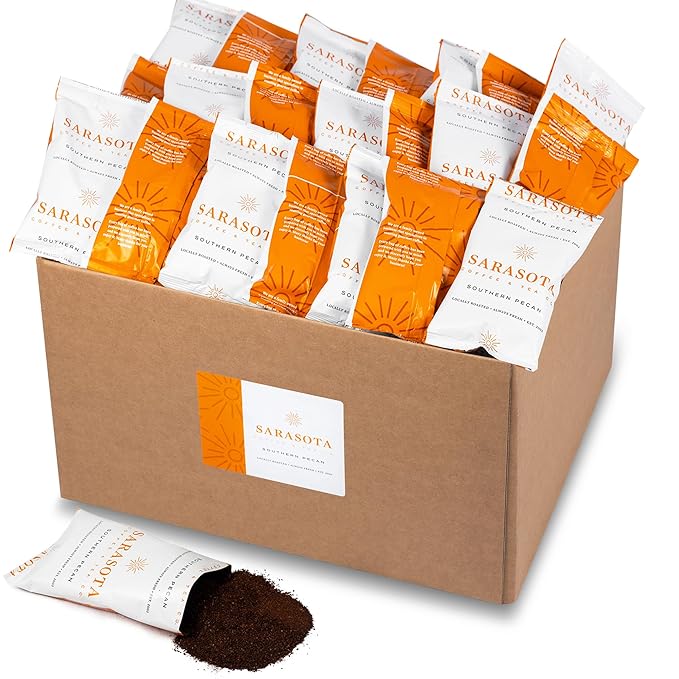 Sarasota Coffee Packs Bulk Ground Packets | Southern Pecan Flavored | Gourmet Assorted Gift Set Sampler | Low Acid Mold Free Individual Pouches for 12 Cup Coffee Maker | 1.75 Oz Bags, 100 Count
