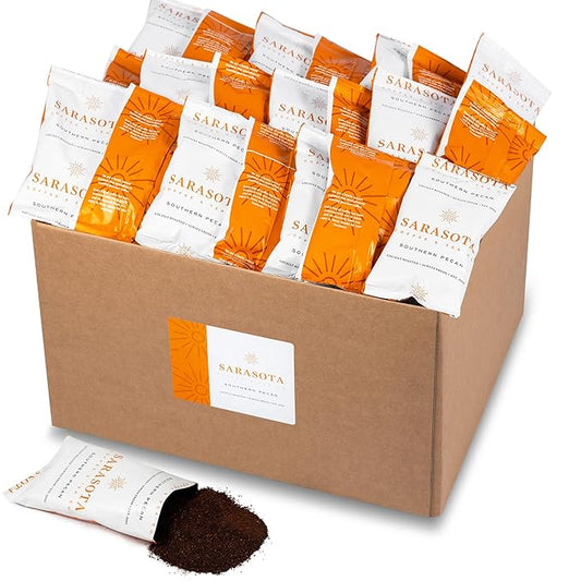 Sarasota Coffee Packs Bulk Ground Packets | Southern Pecan Flavored | Gourmet Assorted Gift Set Sampler | Low Acid Mold Free Individual Pouches for 12 Cup Coffee Maker | 1.75 Oz Bags, 100 Count