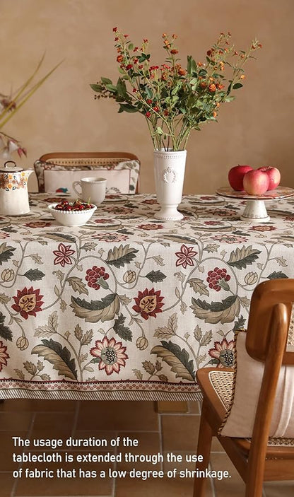 Designer Provence Floral Long Rectangle Tablecloth,Linen Colorful Washable Indoor Table Cloth,Durable Decor Tablecloths for Dining Thanksgiving Kitchen Christmas,63"*102"-Ratina