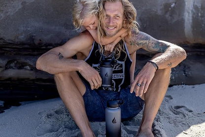 HYDRO CELL Stainless Steel Insulated Water Bottle with Straw - For Cold & Hot Drinks - Metal Vacuum Flask with Screw Cap and Modern Leakproof Sport Thermos for Adults (Graphite/Black 14oz)