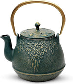 Load image into Gallery viewer, Tea Kettle, TOPTIER Japanese Cast Iron Teapot with Infuser, Leaf Design Cast Iron Tea Pot Stovetop Safe Coated with Enameled Interior for 40 Ounce (1200 ml), Dark Green