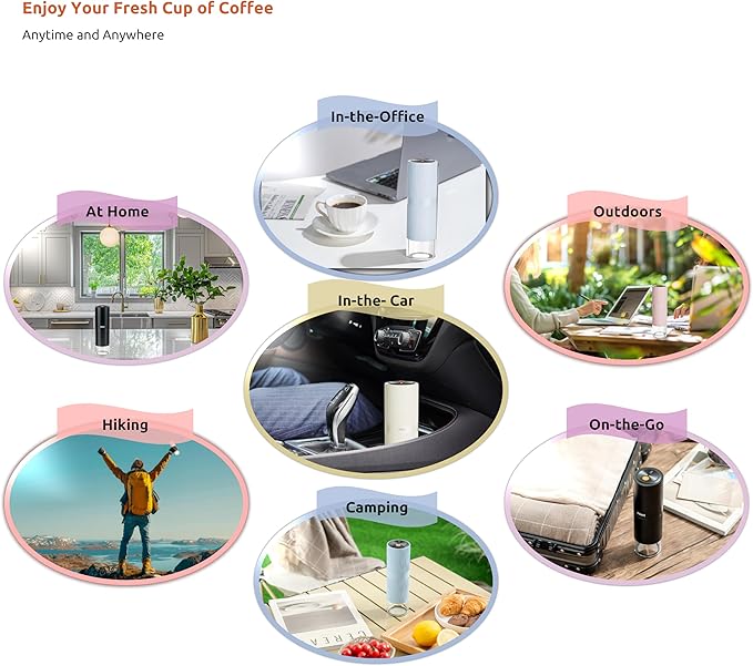 Portable Electric Coffee Grinder, Rechargeable Handheld Grinder with Stainless Steel Conical Burr, Adjustable Grind Settings, for Espresso, Moka, Pour Over, French Press, Cold Brew, Lilac