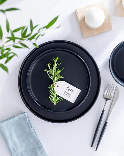 Stoneware Coffee Mugs Set of 4, Stylish Black Matte, 10.5 Oz Ceramic Cups, Dishwasher and Microwave Safe, Large Mugs