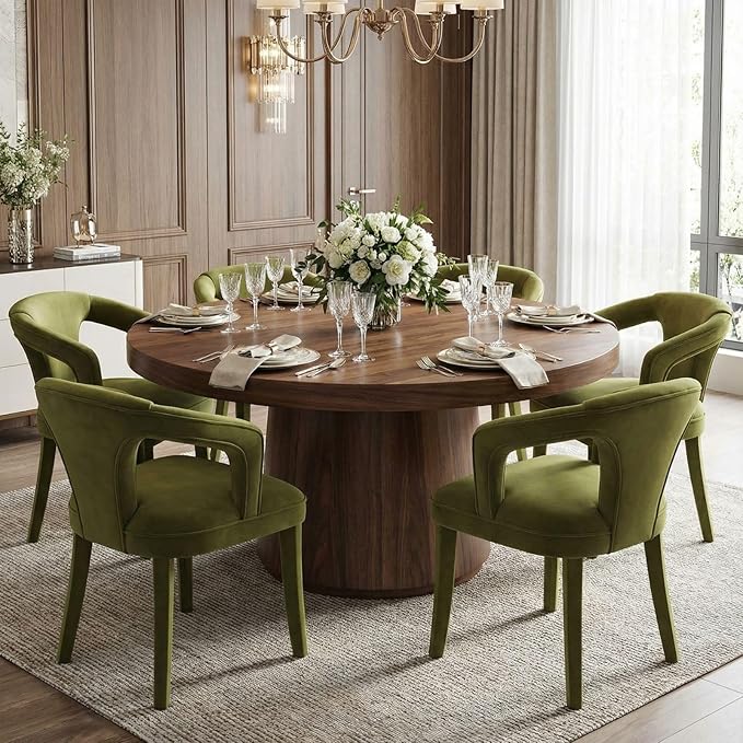 Olive-Green Velvet Dining Chairs Set of 4, Modern Upholstered Solid Wood Kitchen Chairs for Dining Room/Living Room/Restaurant