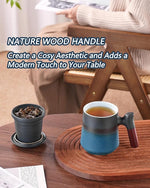 Load image into Gallery viewer, ZENS Gradient Blue Tea Cup with Infuser and Lid, 14.5oz Wood Handle Tea Mug, Loose Leaf Tea Steeper &amp; Strainer, Tea Lovers Gifts