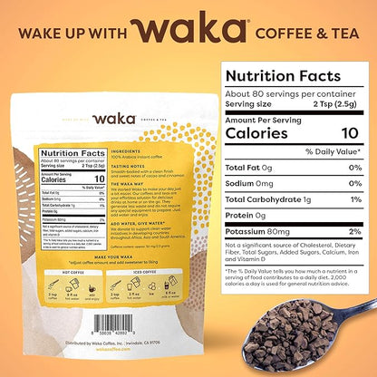 Waka Premium Instant Coffee Pouches — 100% Arabica Freeze Dried Beans — For Hot or Iced Coffee (8 Ounces, House Roast)