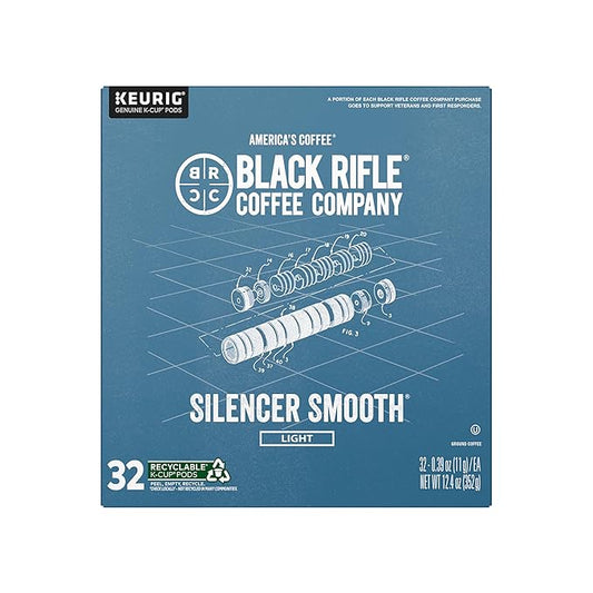 Black Rifle Coffee Company Silencer Smooth, 32 Count, Light Roast K Cups - Single Serve K Cups Coffee Pods - Kcup Pods Compatible with Keurig 1.0 & 2.0 - Made from Arabica Beans