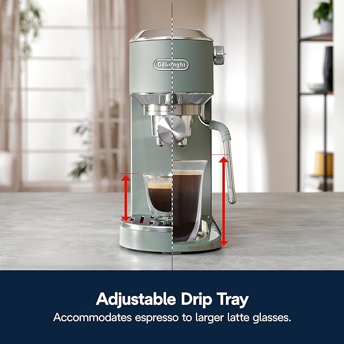 De'Longhi Dedica Duo Compact Espresso Machine - Cold Brew Coffee Maker with Milk Frother Wand- for Espresso, Hot & Iced Coffee, Cappuccinos, Lattes & Home Barista Brewing, Pistachio Green