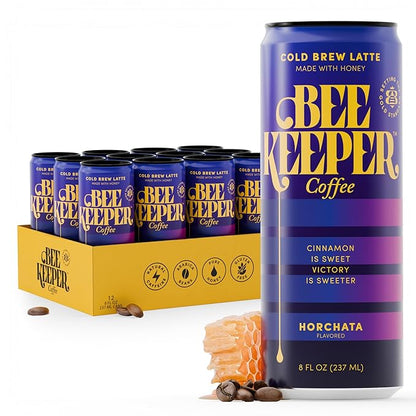 Beekeeper Coffee Cold Brew Horchata Latte with Oregon Honey, 8 fl oz cans (Pack of 12), Ready-to-Drink, Cinnamon Vanilla Flavor