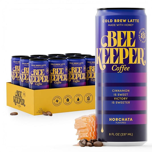 Beekeeper Coffee Cold Brew Horchata Latte with Oregon Honey, 8 fl oz cans (Pack of 12), Ready-to-Drink, Cinnamon Vanilla Flavor
